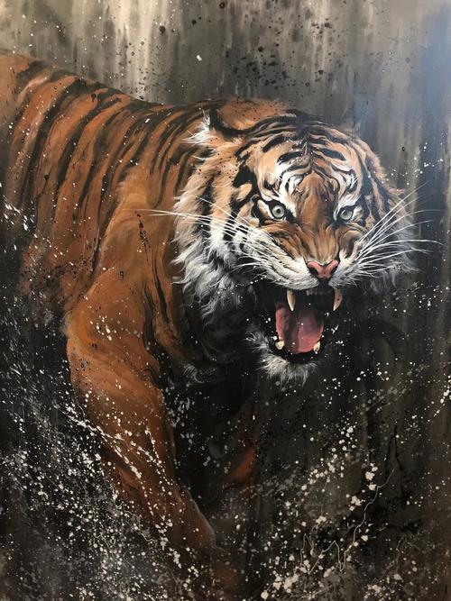 小伙把泼墨和西画结合画动物张扬霸气极具视觉冲击力被2000万人强势