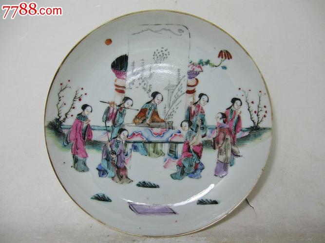 同治粉彩八美图人物绘画盘