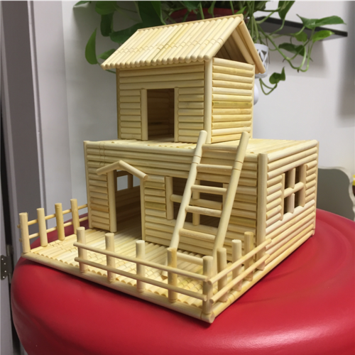 手工手工制制作房子成品一次性筷子工艺品创意摆件竹编