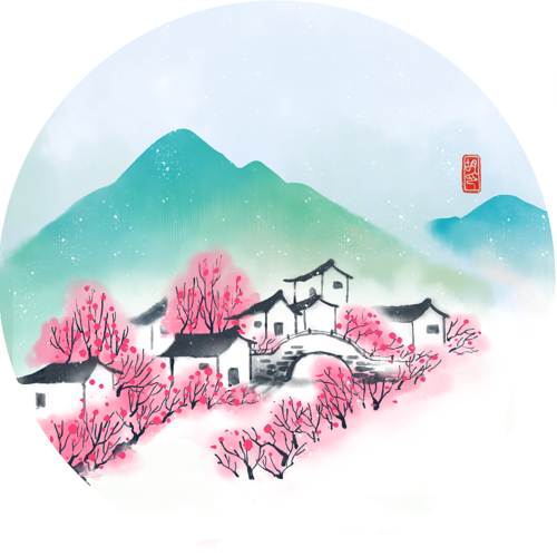 水墨水彩随笔,牧童遥指杏花村