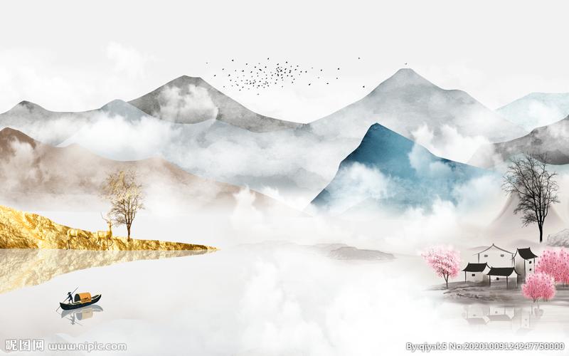 简约高清山水画文件分层画图片