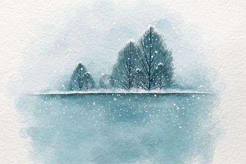 仿水彩雪景插画