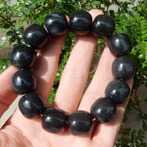 方言特惠新疆聚墨青花鸭蛋青底墨玉籽料卡18mm豪华老型珠手串h