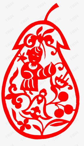 梨形剪纸的素材免抠剪纸梨子红色中国风