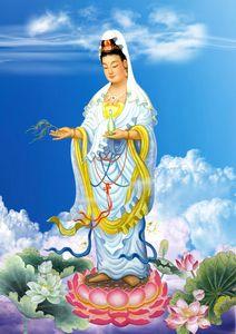 观世音菩萨站13柳枝观音相纸写真油画布卷轴挂画水晶壁画摆台佛像