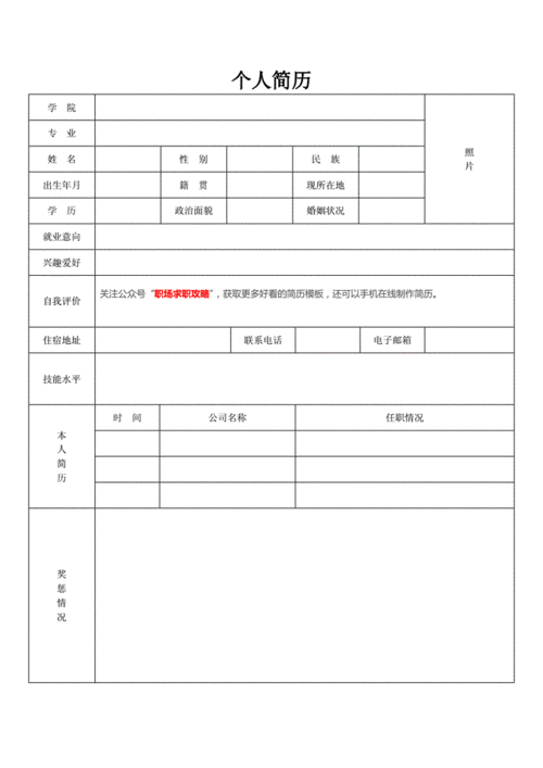 个人简历表格模板免费下载.doc 1页