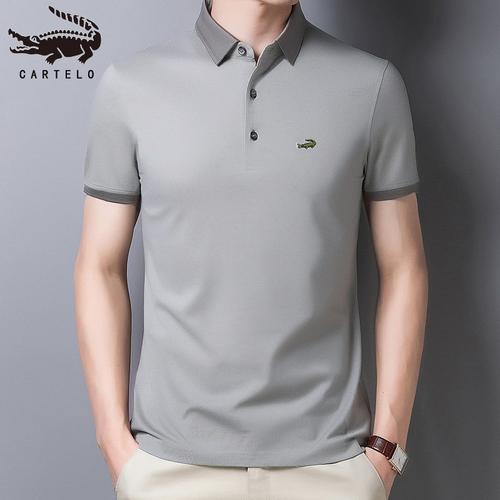 鳄鱼桑蚕丝短袖t恤男夏季名牌真丝polo衫男士冰丝半袖上衣服-图2