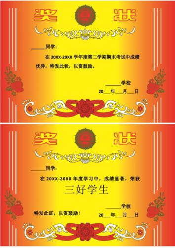 成绩优异奖状模板docx2页