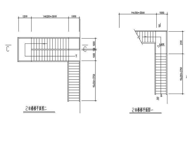 简单式钢结构楼梯平面立面剖面图