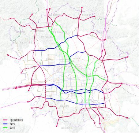 (3)打造全域"一环多射,五横五纵"的骨干路网布局: 现状射线17条,规划