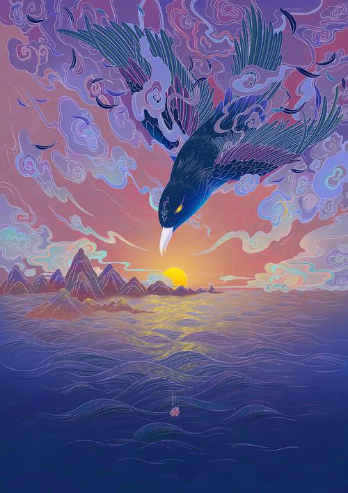 精卫填海|插画|艺术插画|阿叶儿 - 原创作品 - 站酷