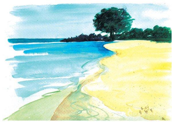 水彩画海洋沙滩