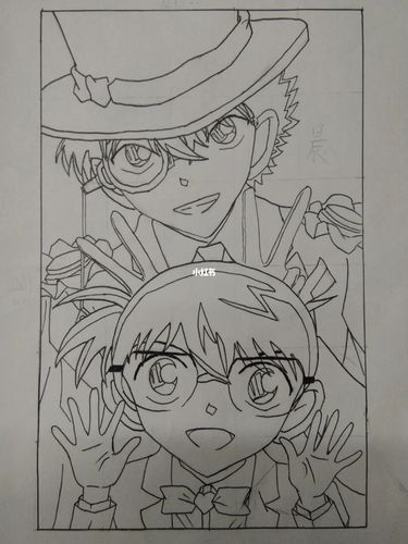 柯南×基德 手绘(线稿)_手绘_柯南_线稿_名侦探柯南_上色_薯条_名侦探