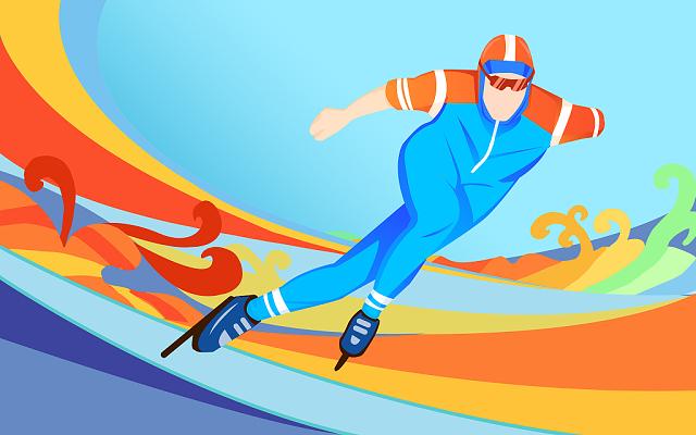 扁平冬奥会滑冰滑雪运动员插画冬奥会插画