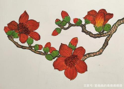 这个春天一起来画画吧,木棉花详细过程图来啦~快来