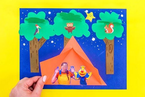 儿童剪纸手工:夏夜野外露营拼贴画(步骤图解)
