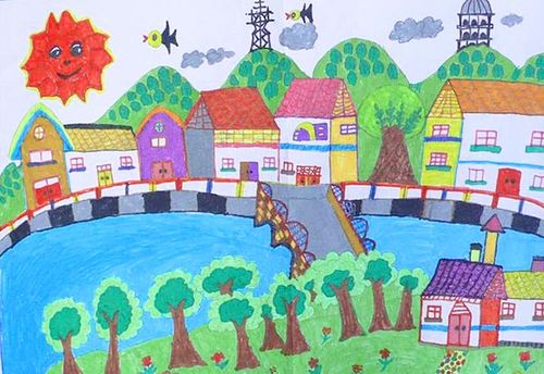 我的家乡儿童画绘画作品图片