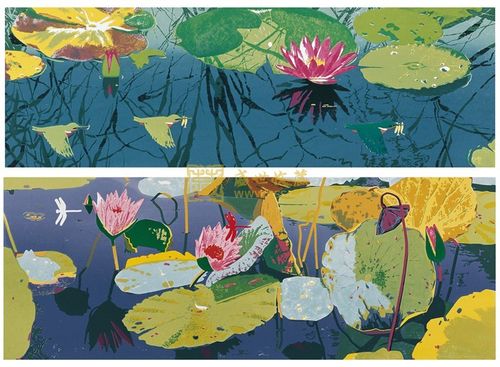 套色版画2幅 纸本 丝网绝版木刻版画