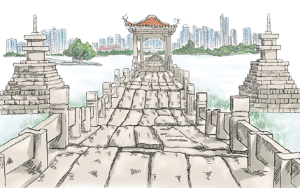 泉州城西南方向30公里,晋江安海镇与南安水头镇交界的海湾上,安平桥