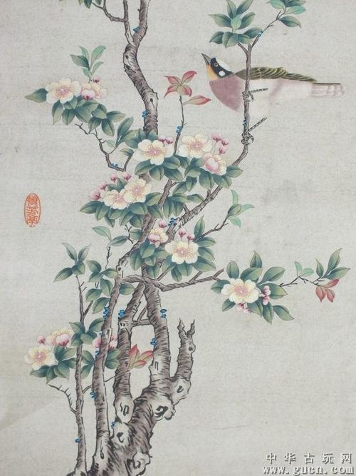 清代著名画家王武工笔花鸟画芯