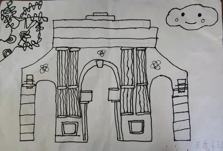 彩笔画校门色彩绘童真文昌学校小19级绘画比赛