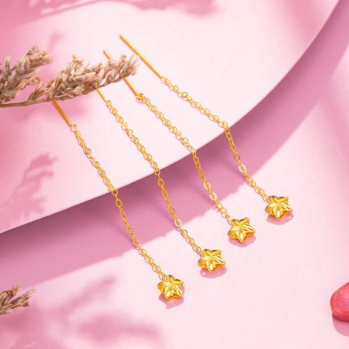 老庙2021新款老庙黄金18k金耳饰耳饰时尚星星流苏耳饰