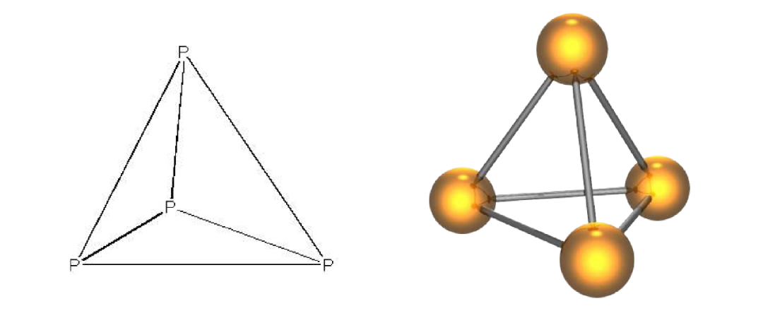 化学式一般写为p4,由4个p组成的四面体.