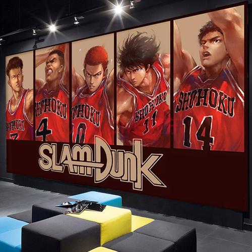 雅迎灌篮高手墙纸日本漫画卧室超大背景壁画动漫主题餐厅店铺 无缝