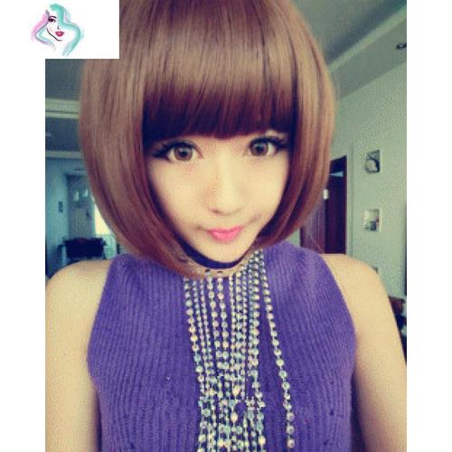 齐耳假发女短发bobo头短直发齐刘海修脸蓬松帅气自然韩国内扣黑色你