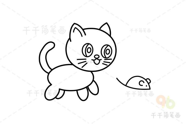 教你画追捕老鼠的小猫简笔画