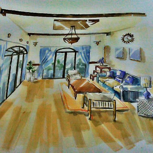 手绘_室内_设计_家居_家具_插画_线稿_彩绘_插图_水彩_壁纸_美图