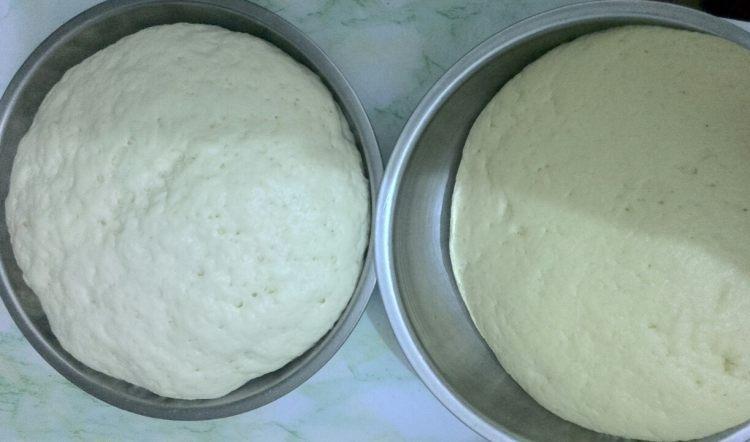 揉好面团盖好发酵至2倍大.(图片黄色面团是做菊花馒头那个菜谱的)