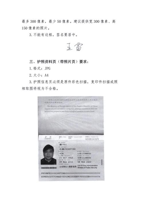 护照首页扫描件照片电子版签名电子版数据要求doc