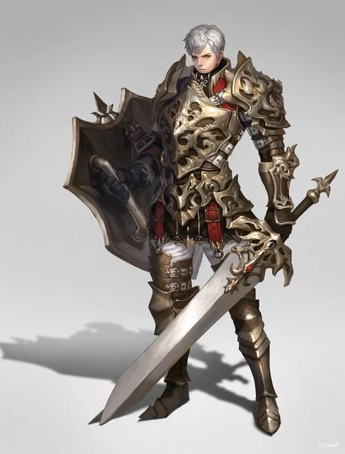 cgwall游戏原画站_全身盔甲城堡男战士,剑和盾牌@北坤