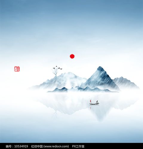 群山山水画水彩画