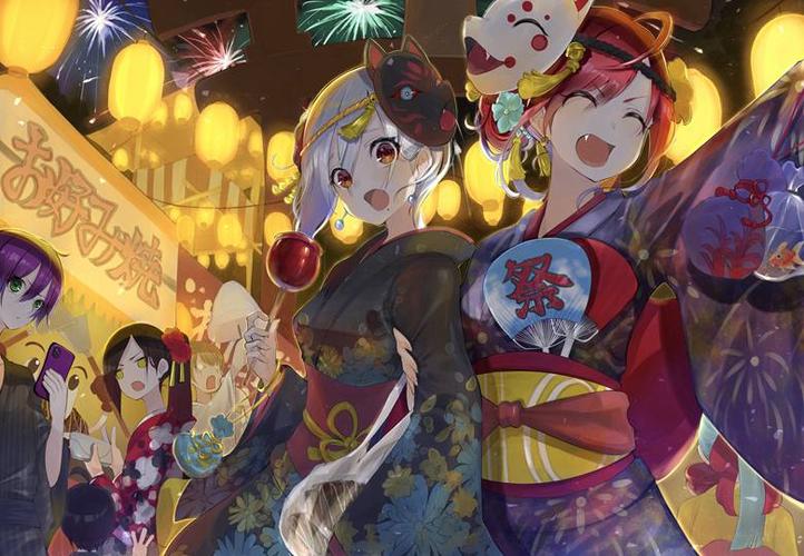 欢乐的日本夏日祭节日插画