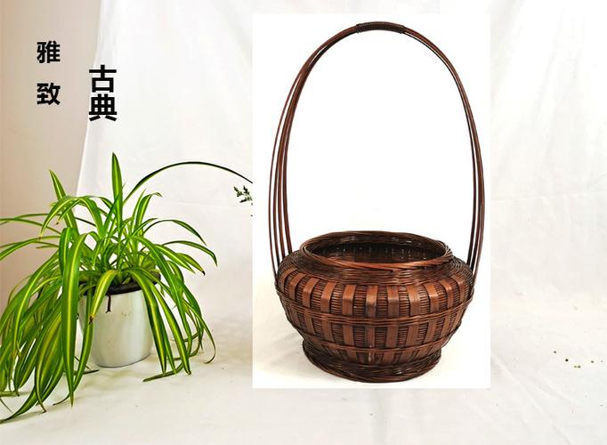 厂家直销竹编手提花篮仿古干花篮手工编织收纳篮子客厅装饰插花器