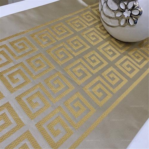 【包邮】中式风格回型格提花工艺桌旗2.1米金色