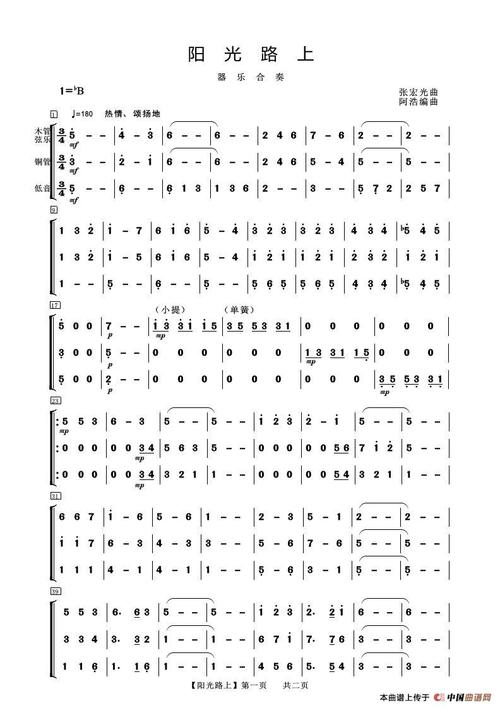 阳光路上(器乐合奏) 简谱
