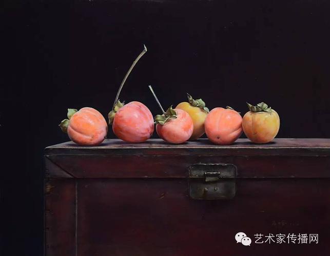 《桌上的柿子》 尺寸40x50cm 材质:布面油画 创作年代:2014