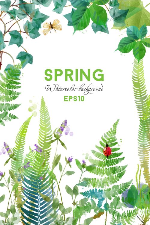 森系手绘清新水彩绿荫树林植物童话插画设计模板素材