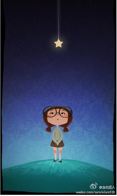 弄丢了.带眼镜女孩仰望星空卡通的.原图挺大的.