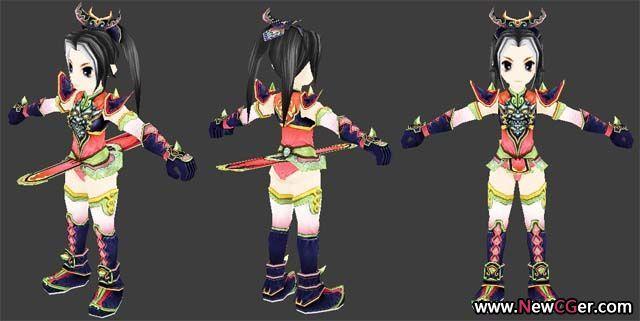 热血江湖游戏里的q版女性角色刀x的3d模型_新cg儿,免费素材下载,ae