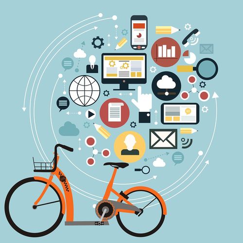 用于说明共享单车的使用插画.