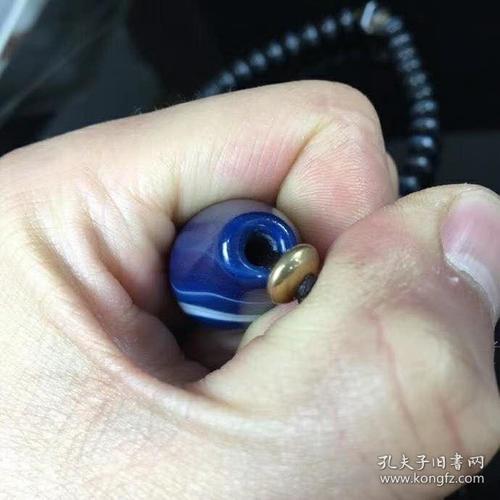 老玩家收藏盘玩多年罕见蓝沁一线药师108颗佛珠配海洋