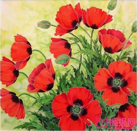 欧式水粉画花作品,罪恶的罂粟花