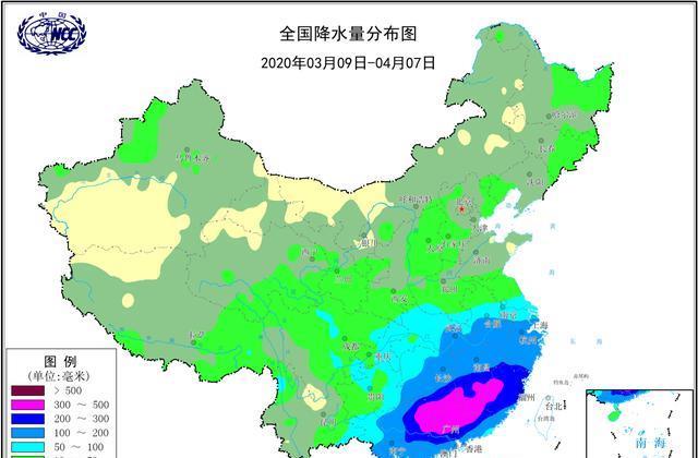 非常糟糕,比如从3月9日-4月7日也就是过去30天的累计降水量分布图上看