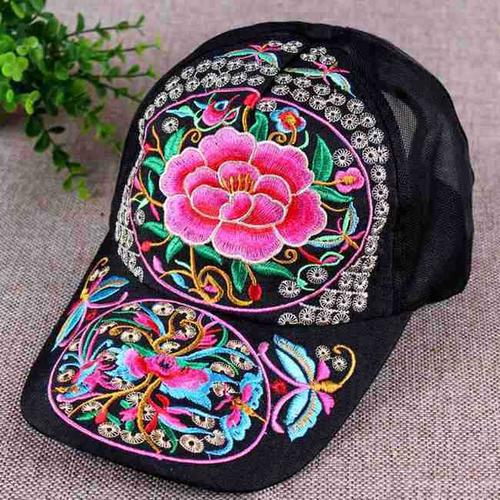 民族特色薄款网纱帽透气凉帽夏天绣铜钱花遮阳帽太阳帽女式棒球帽