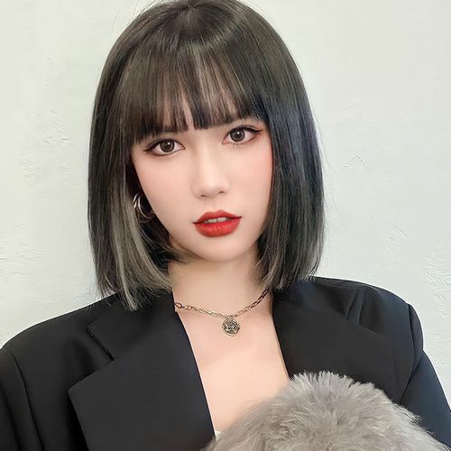 假发女短发挂耳染锁骨发仿真人发丝甜酷少女全头套式lisa同款发型