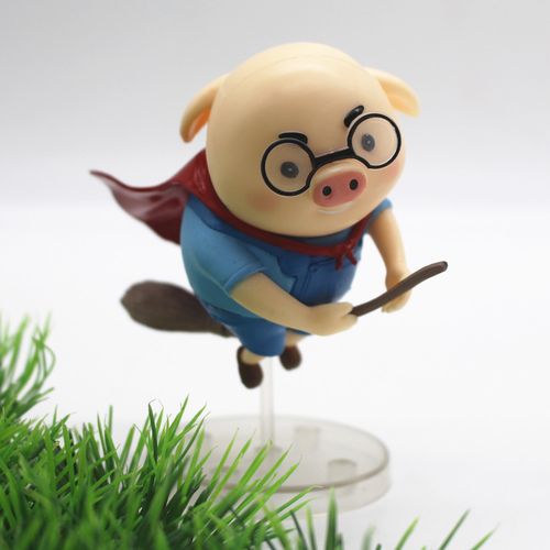 实心飞天猪带底座 骑扫把的猪猪 儿童生日蛋糕装饰魔法猪摆件玩具